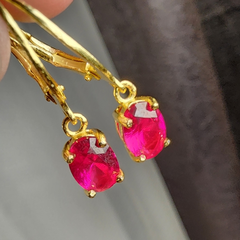Gold Over Sterling Silver Simulated Ruby Dangle Earrings